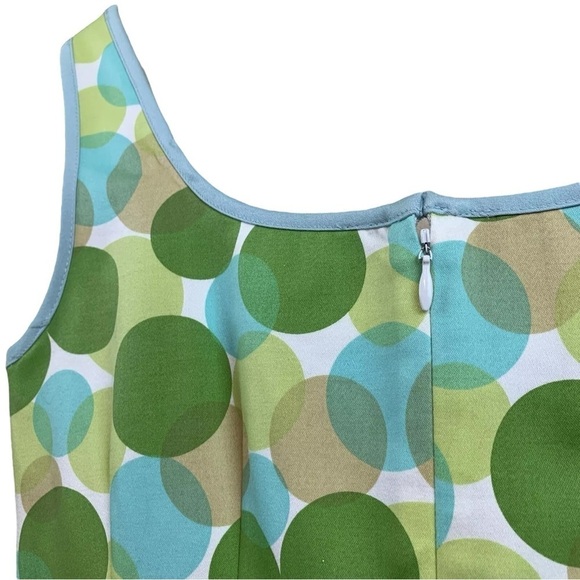 Robin Jordan Polka Dot Circle Print Cotton Sleeveless Dress Blue Green Size 4 - Picture 5 of 8